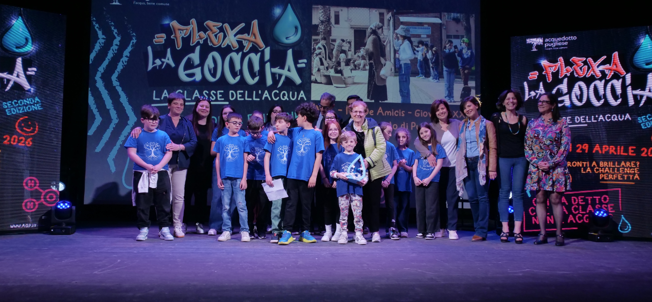 Immagine per il comunicato stampa Acquedotto Pugliese premia la scuola vincitrice di Flexa la Goccia - La classe dell'acqua